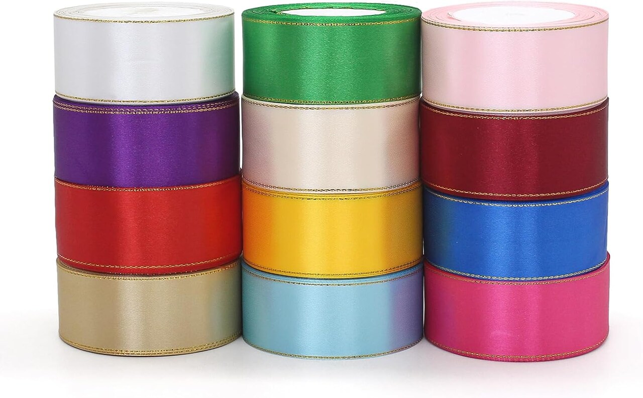 1-1/2 inch 300 Yard Satin Ribbon (12 Colors Mix, 1-1/2 inch Width)